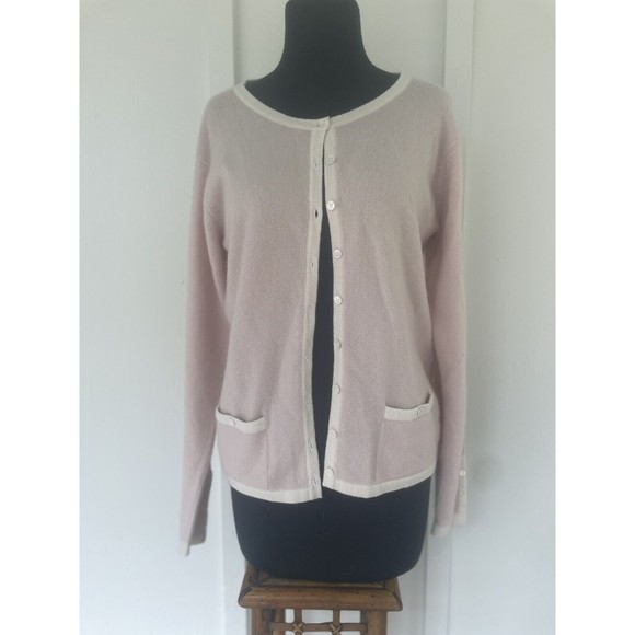 CASHMERES  made in Scotland Soft Pink Cashmere Cardigan White Trim Small - Picture 1 of 8